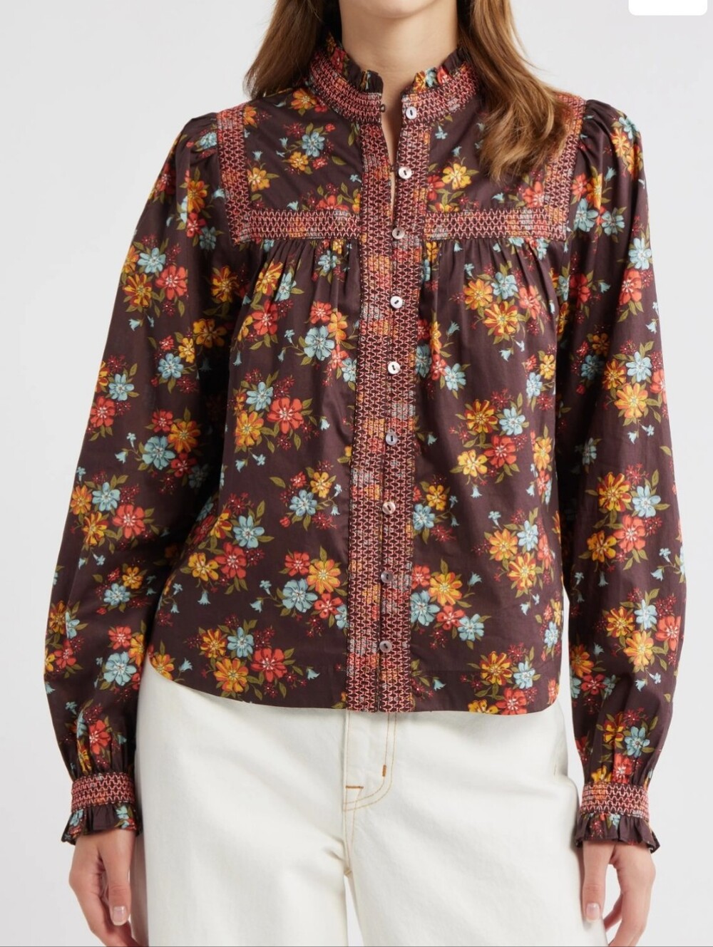 $275 NWT Love The Label Sara Floral Button Up Shirt Lynda Ann Liberty Print XS